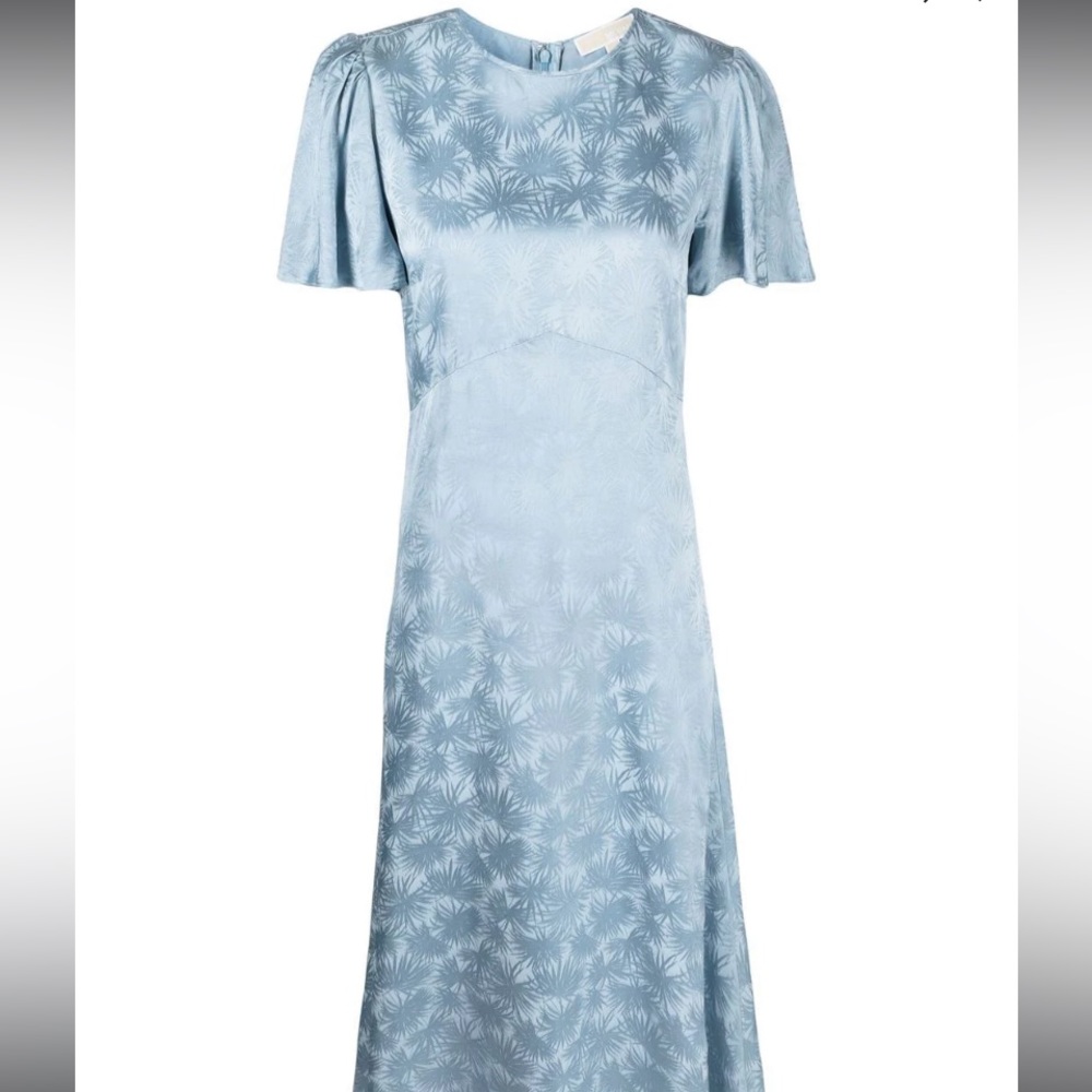 Michael Kors Palm-jacquard Midi Dress blue NWT